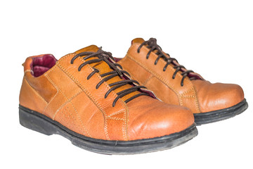 Brown leather shoes with white background