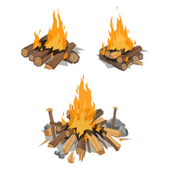 Bonfires isolated vector illustration.