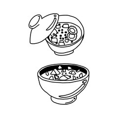 vector illustration hand drawn sketch of miso soup in bowl isolated