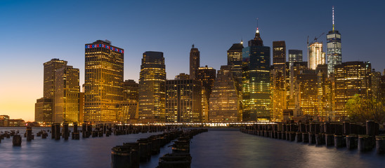 Fototapeta na wymiar Panoramic view of Manhattan skyline at night