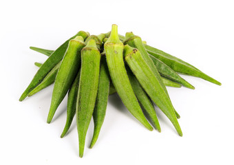 fresh whole and slice organic green okra, healthy vegetable