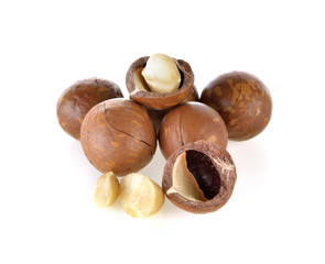 macadamia nuts on white background
