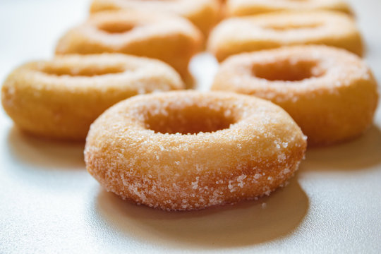 Donuts on white background.