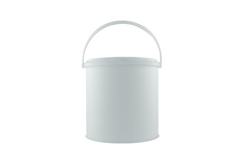 White plastic bucket with white lid isolated on white background. © Wintakorn