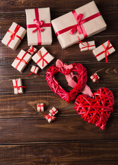 Red heart on wooden