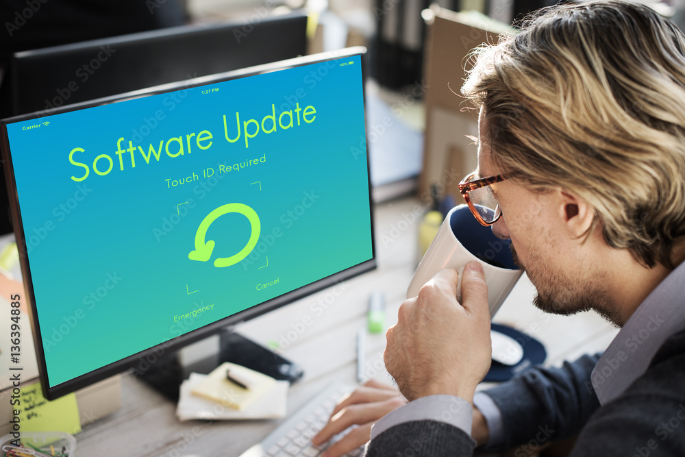 Poster software update electronic device display concept