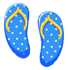Beach sandals with yellow polkadots on blue