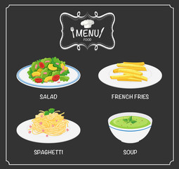 Different food on menu board