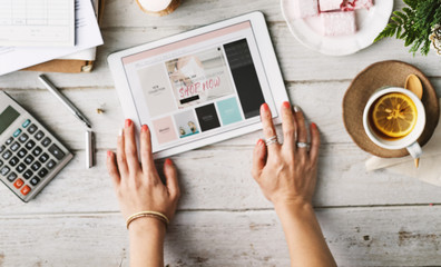 Fototapeta na wymiar Woman Shopping Online Website Digital Tablet Concept