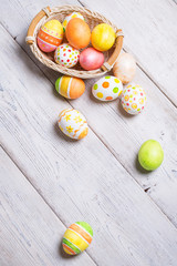 Easter eggs on wooden