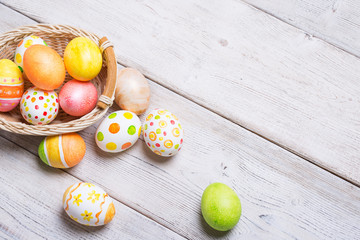 Easter eggs on wooden