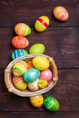 Easter eggs on wooden