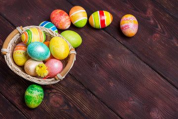 Easter eggs on wooden