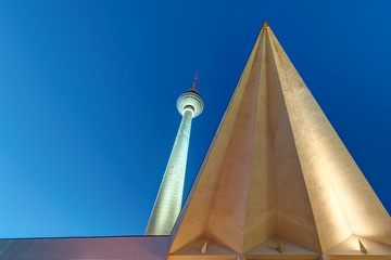 The famous TV-Tower at Alexanderplatz in Berlin at night