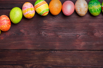 Easter eggs on wooden