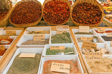 Seasoning and spices at a market in Syracuse, Sicily