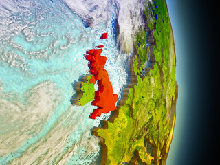 United Kingdom in red from space