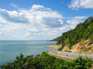 Sea side road near the mountain in the eastern sea coast of chanthaburi