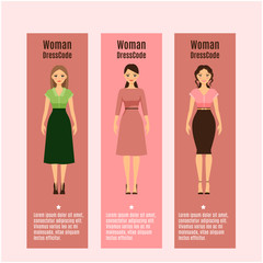 Woman DressCode vertical flyers set with text. Vector illustration
