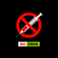 Vector forbidding sign on the black background. No Drugs