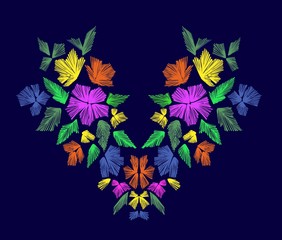 Floral pattern , neck line designs. Vector illustration hand drawn. Fantasy flowers embroidery pattern.