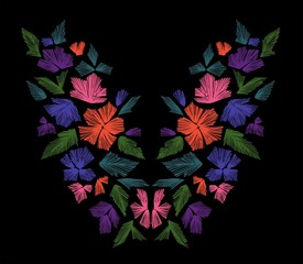 Floral pattern , neck line designs. Vector illustration hand drawn. Fantasy flowers embroidery pattern.