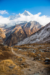 Fototapeta premium Machhapuchhre beautiful snow mountain in Annapurna sanctury