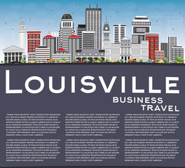 Louisville Skyline with Gray Buildings, Blue Sky and Copy Space.