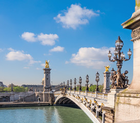 Fototapeta na wymiar Alexandre Bridge in Paris on a bright sunny morning