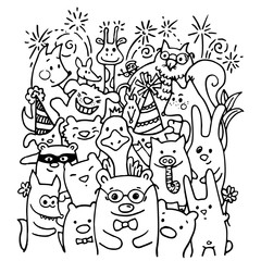 Free hand drawing of joyful animal friends