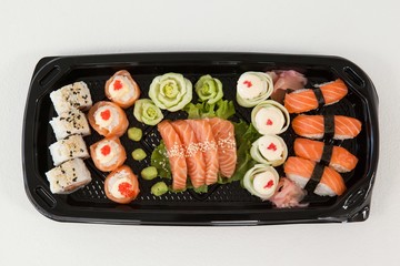 Assorted sushi set served in black box