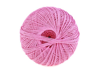 Hank of pink thread on a white background