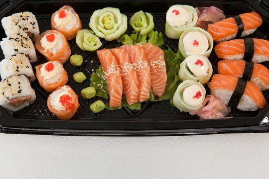 Set of assorted sushi kept in a black box