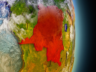 Democratic Republic of Congo in red from space