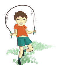 boy jumping skipping in the rope