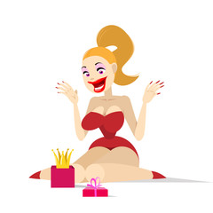 cartoon girl is happy gift of the crown