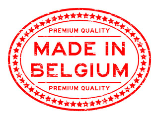 Grunge red premium quality made in Belgium with star icon oval r