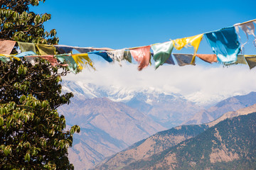 color prayer flags on the mountain in Nepal