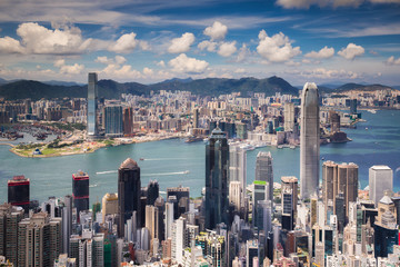View point of Hongkong city and Kowloon city from the top of vic