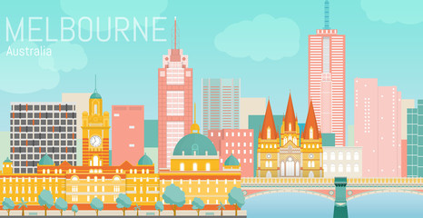 Obraz premium Ilustracja wektorowa płaskie miasta Melbourne.