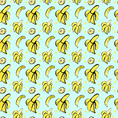 Banana seamless pattern on blue