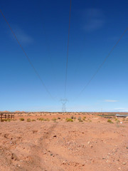 アメリカの風景、砂漠と青空と送電線