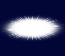 Bright white stellar flare on a dark blue background with copy space for text.