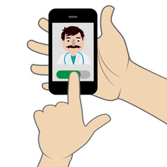 Medical consultation concept. Hand holding smartphone to call the doctor.