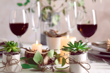 Table served with succulents