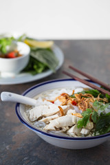 Pho ga- Vietnamese chicken noodle soup with fresh herbs 