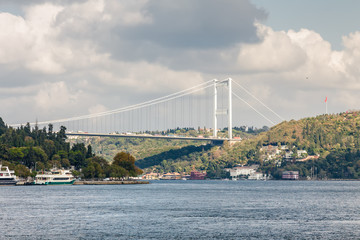 Cloudy view from pleasure boat to Bosphorus, Istanbul, Turkey.