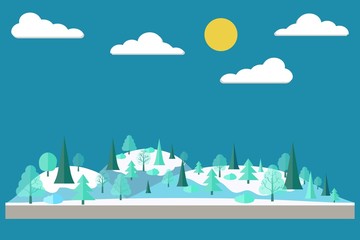 Forest in flat style. Winter forest. Wildlife. Eco lifestyle. Forest view. Vector illustration