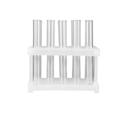 Stand with test tubes on white background