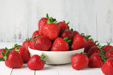 Strawberries in white bowl